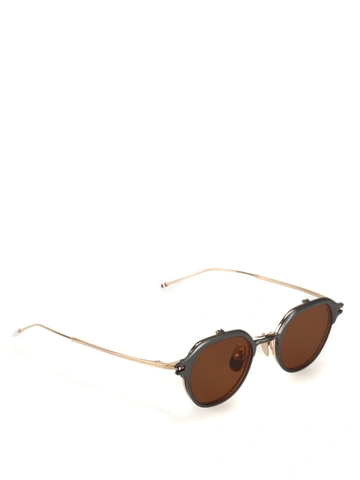 Shop Thom Browne Metal Eyeglasses With Clip-on In Gold