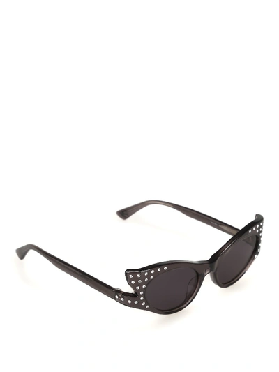 Shop Mcq By Alexander Mcqueen Cat-eye Sunglasses With Rhinestones In Grey