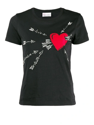 Shop Red Valentino Heart In Love Print Black T-shirt