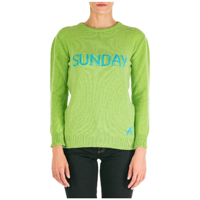 Shop Alberta Ferretti Women's Jumper Sweater Crew Neck Round Rainbow Week Sunday In Green