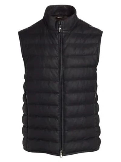 Shop Loro Piana Men's Odeon Leather Puffer Vest In Dark Blue