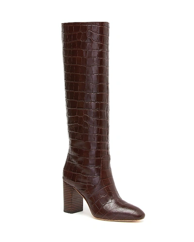 Shop Loeffler Randall Goldy Croc-embossed Leather Boots In Dark Brown