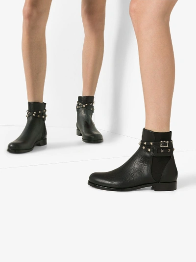 Shop Valentino Black Garavani Leather Chelsea Boots