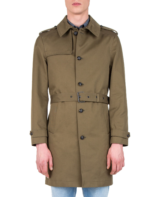 The Kooples Men's Military Style Belted Trench Coat In Kaki | ModeSens