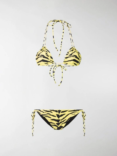 Shop Saint Laurent Tiger Print Bikini Bottom In Yellow