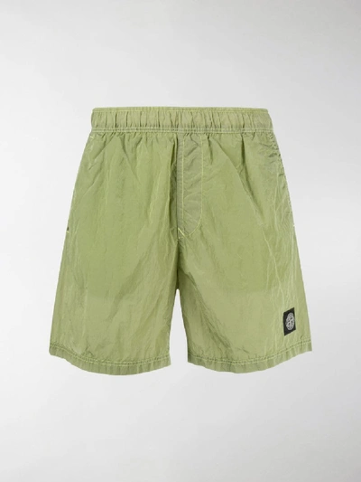 Shop Stone Island Logo Patch Swimming Trunks In Green