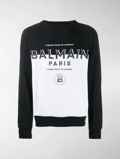Shop Balmain Dual-tone Logo Sweatshirt In White