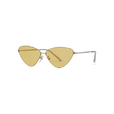 Shop Balenciaga Silver-tone Cat-eye Sunglasses In Yellow