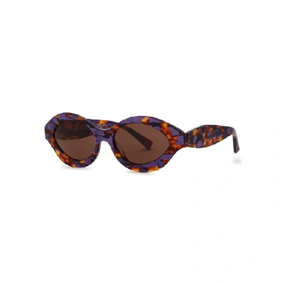 Shop Alain Mikli N°862 Purple Tortoiseshell Oval-frame Sunglasses In Brown