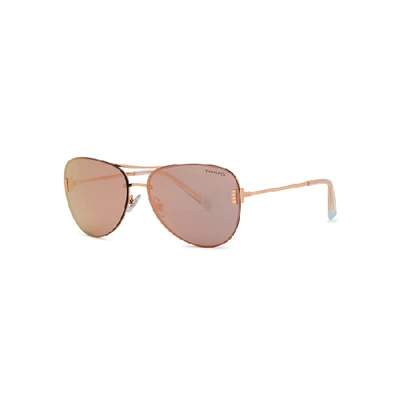 Shop Tiffany & Co Rose Gold-tone Aviator-style Sunglasses