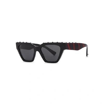 Shop Valentino Black Studded Wayfarer-style Sunglasses