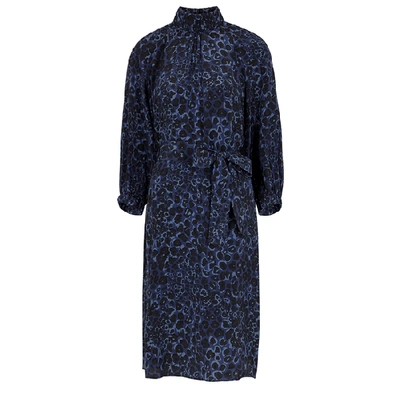 Shop Cefinn Navy Leopard-print Silk Dress