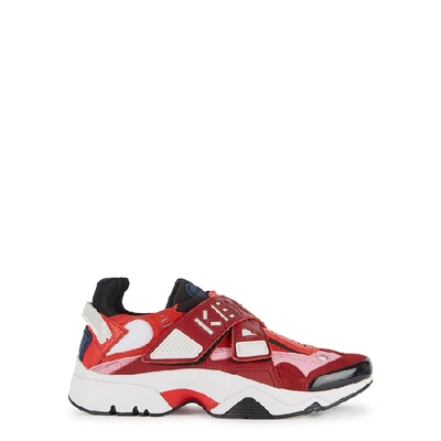 Shop Kenzo Sonic Scratch Red Panelled Leather Sneakers