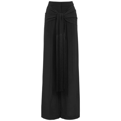 Shop Stella Mccartney Black Fringed Wide-leg Silk Trousers