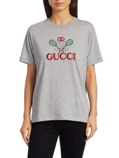 Shop Gucci Women's Fitted Jersey Tennis T-shirt In Grey Melange