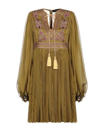 Shop Dsquared2 Woman Mini Dress Military Green Size 6 Silk, Brass, Polyester, Viscose, Glass