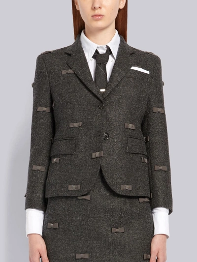 Shop Thom Browne Bow Embroidered Classic Sport Coat In Grey