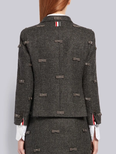 Shop Thom Browne Bow Embroidered Classic Sport Coat In Grey