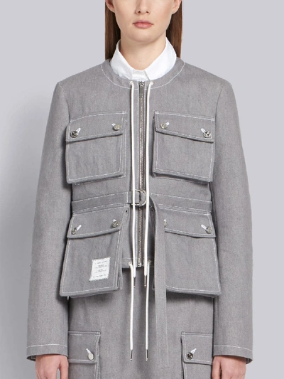 Shop Thom Browne Hunting Cardigan Jacket In Grey
