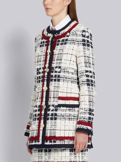 Shop Thom Browne Rwb Oversized Tweed Frame Detailing Cardigan Jacket In White