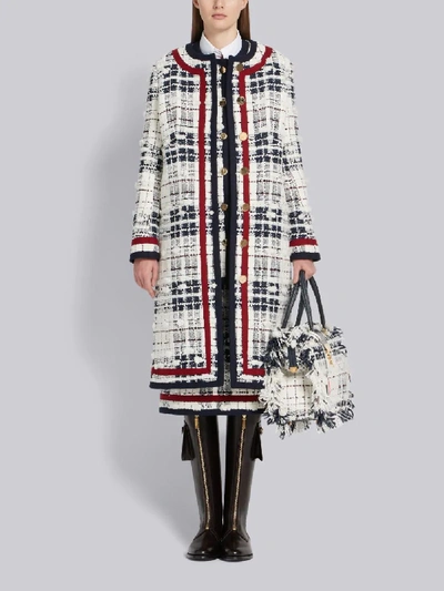 Shop Thom Browne Rwb Oversized Tweed Frame Detailing Cardigan Jacket In White