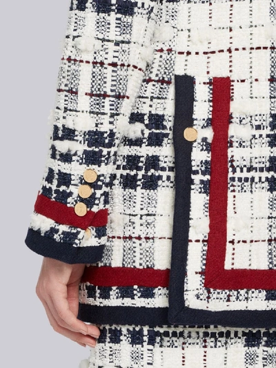 Shop Thom Browne Rwb Oversized Tweed Frame Detailing Cardigan Jacket In White