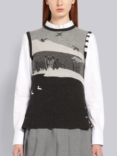 Shop Thom Browne 4-bar Grey Scenery Crew Neck