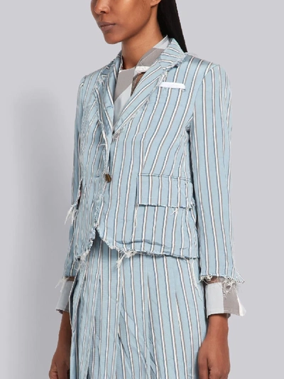 Shop Thom Browne Light Blue Silk Cotton Mogador Striped Narrow Shoulder Sport Coat