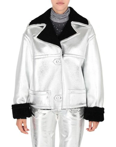 Shop Mm6 Maison Margiela Leather Jacket In Silver