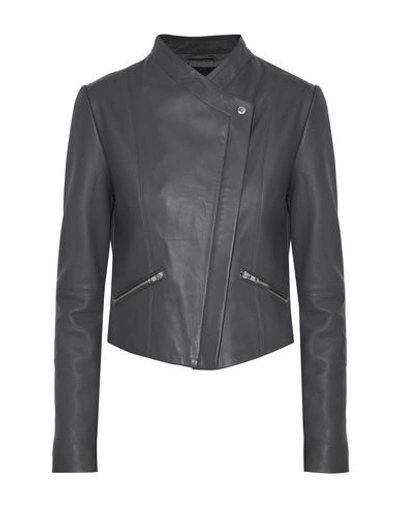 Shop Veda Leather Jacket In Grey