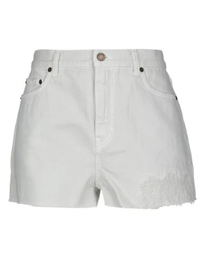 Shop Saint Laurent Denim Shorts In Ivory