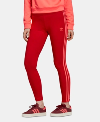 Shop Adidas Originals Adicolor 3-stripe Leggings In Scarlet Red