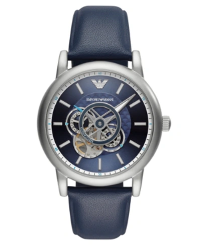 Shop Emporio Armani Men's Automatic Blue Leather Strap Watch 43mm