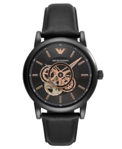 Shop Emporio Armani Men's Automatic Black Leather Strap Watch 43mm