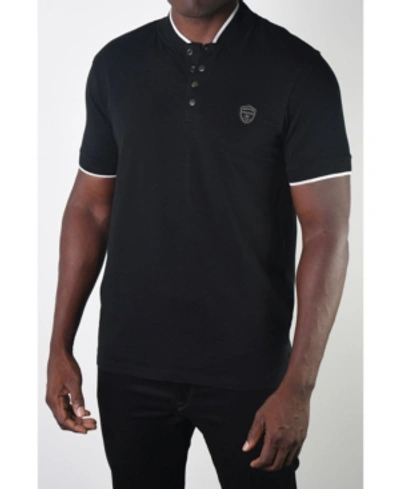 Shop Members Only Men's Teddy Collar Metal Button Polo In Black