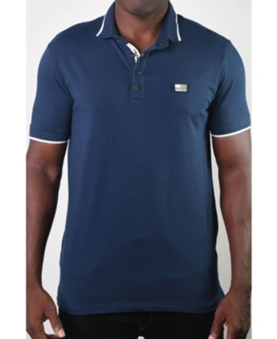 Shop Members Only Men's Basic Short Sleeve Snap Button Polo With Us Flag Logo In Navy