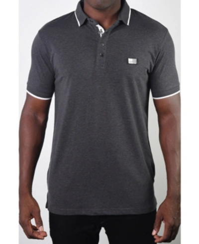Shop Members Only Men's Basic Short Sleeve Snap Button Polo With Us Flag Logo In Dark Grey