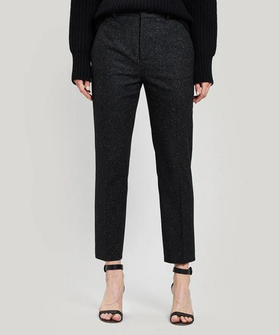 Shop Joseph Speckle Wool-blend Cigarette Trousers In Black