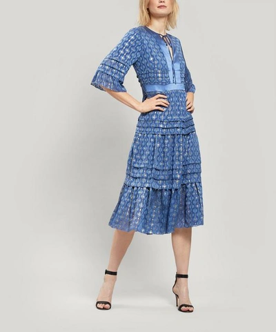 Shop Temperley London Suki Tiered Silk-blend Dress In Blue