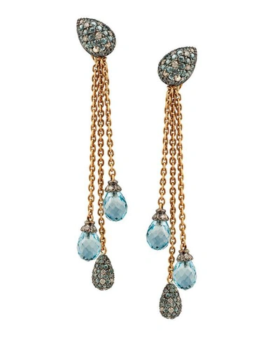 Shop Kojis Gold Pavé Diamond And Blue Topaz Triple Tassel Drop Earrings