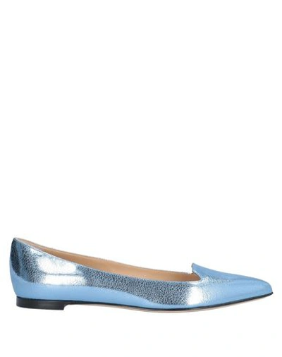 Shop Sergio Rossi Woman Loafers Pastel Blue Size 4.5 Soft Leather