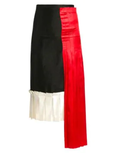Shop Marni Mixed Media Pleated Satin Pencil Skirt In Laquer