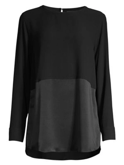 Shop Eileen Fisher Women's Silk Georgette Crepe Two-tone Silk Top In Black