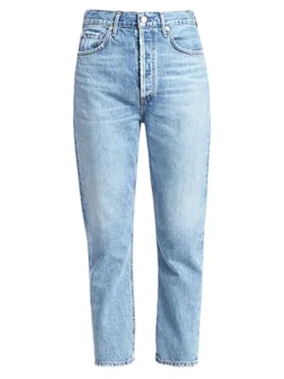 Shop Agolde Riley High-rise Cropped Straight-leg Jeans In Blur