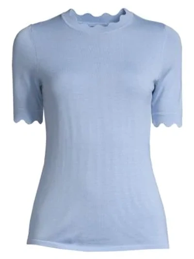 Shop Elie Tahari Maggie Scalloped Knit Sweater In Wisp Light Blue