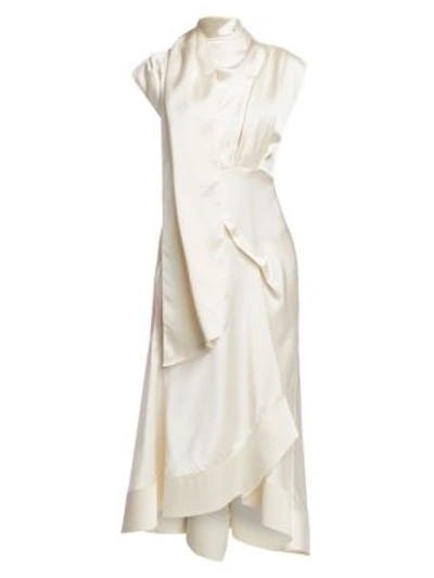 Shop Acler Dalisay Draped Highneck Midi Dress In Cream
