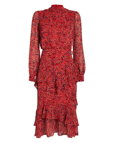 Shop Saloni Isa Ruffled Chiffon Dress In Red