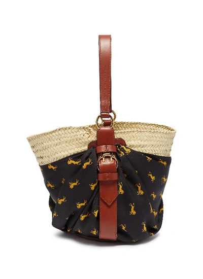 Shop Chloé 'panier' Horse Print Scarf Panel Medium Raffia Basket Bag