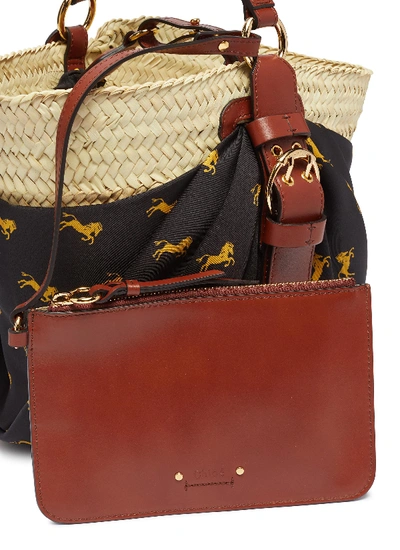 Shop Chloé 'panier' Horse Print Scarf Panel Medium Raffia Basket Bag