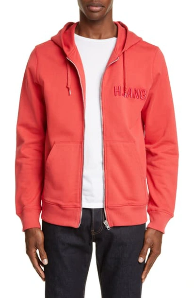 Shop Helmut Lang Embroidered Logo Zip Hoodie In Oxidized Red